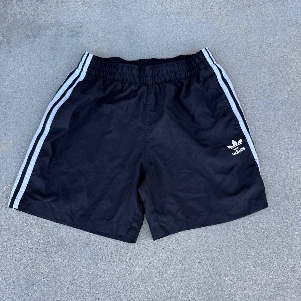 Adidas Originals Mens 3-Stripe Track Shorts Black White Trefoil Logo Small